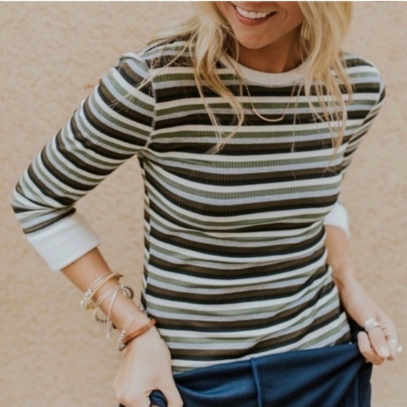 Free People Intimately Good On You Ribbed Stripe Ringer Baseball Tee Size XS - Picture 6 of 9